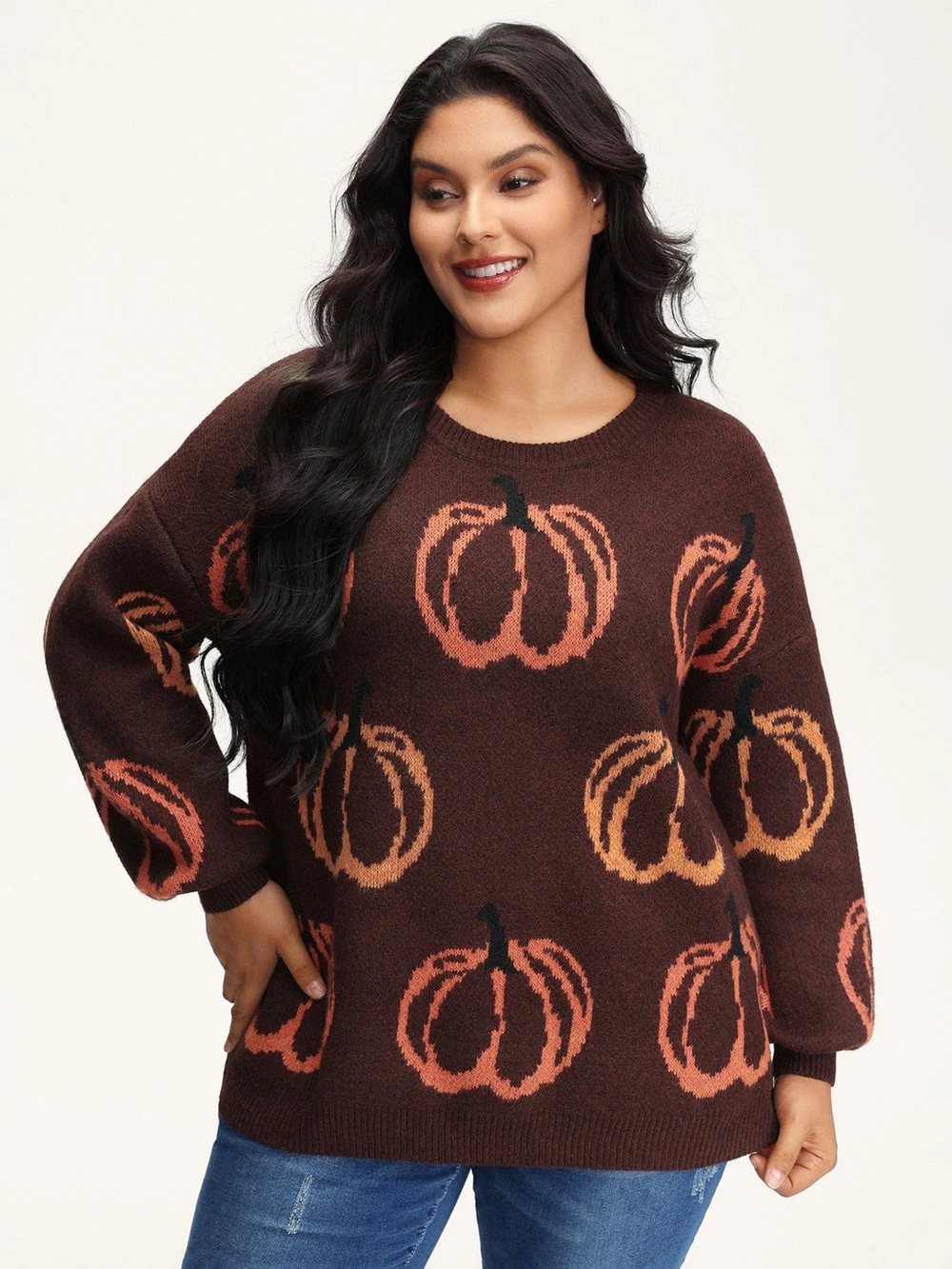 Women's Brown Pumpkin Intarsia Sweater